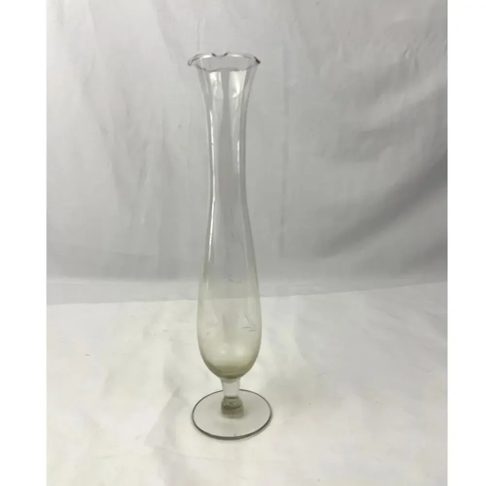 VTG‎ Flower Etched Glass Bud Vase Grape Design 10